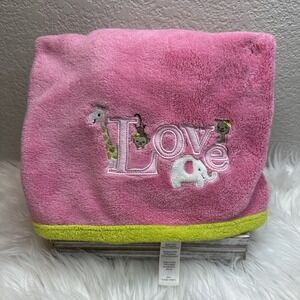 $27 🌙 Just One You Love Pink Green Trim Baby Blanket Elephant Giraffe Monkey